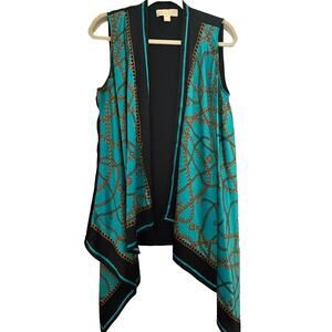 Michael Kors Chain Print Open Front Sleeveless Drape Vest Blue Black Size S/M